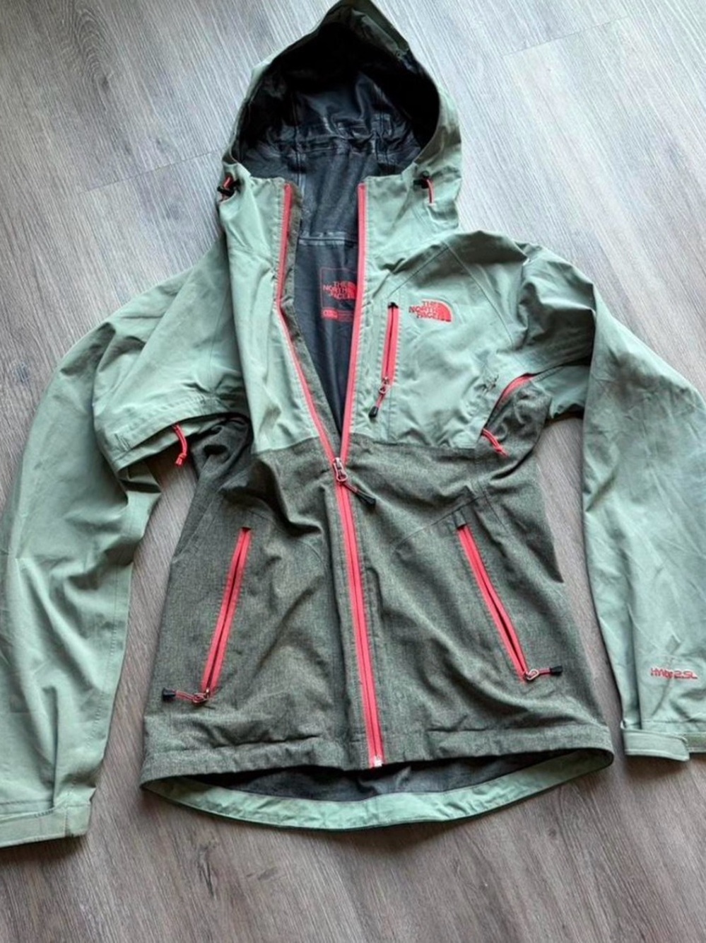 The North Face Green Shell Jacket with Coral Accents